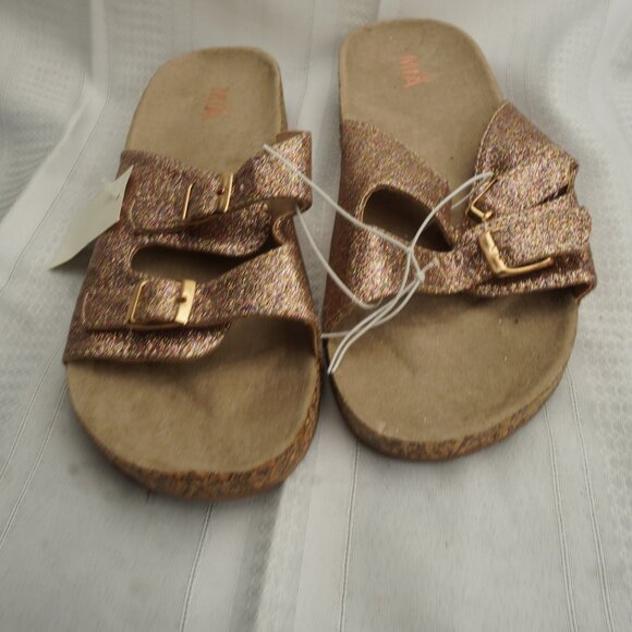 Mia Women’s Glitter Slide Sandals Rose Gold Double Buckle Comfort Footbed Size 8 - Picture 5 of 9